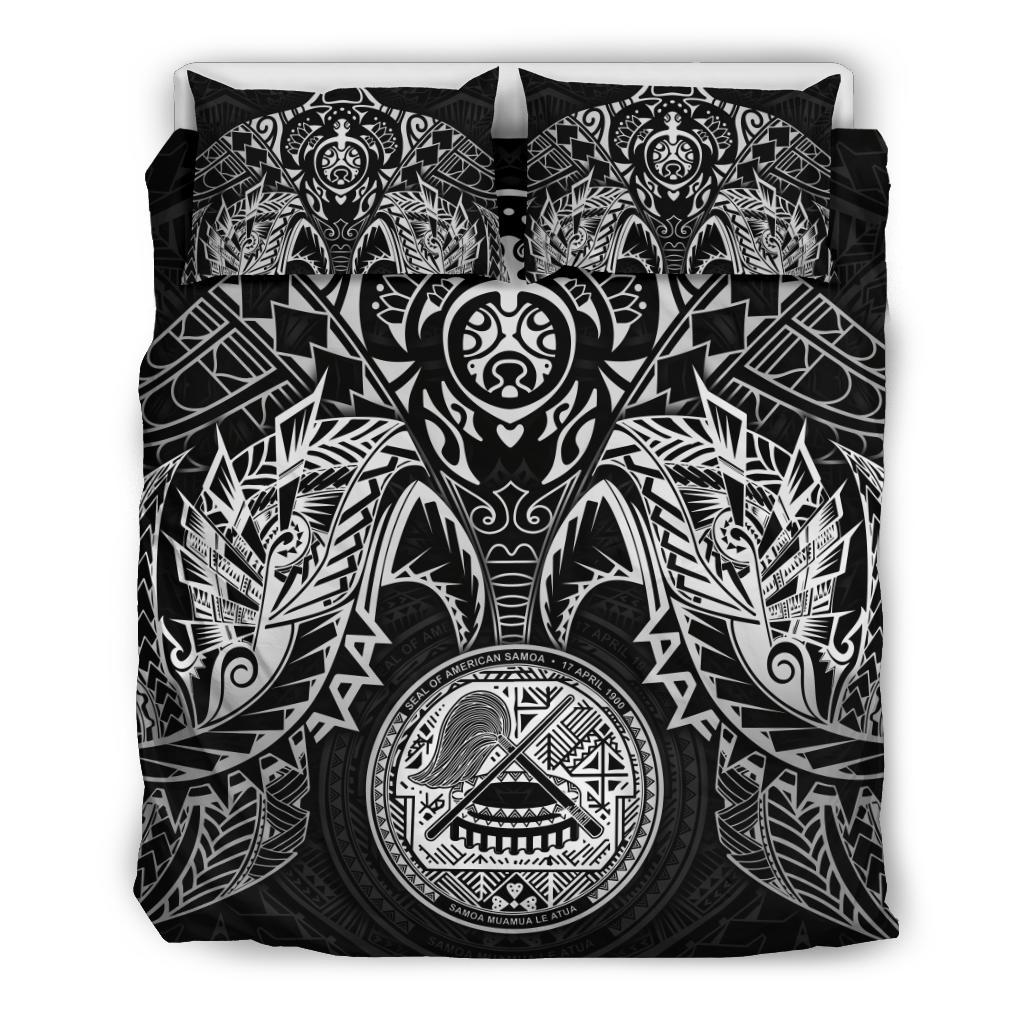 American Samoa Polynesian Duvet Cover Set - White Turtle Manta Ray - Polynesian Pride