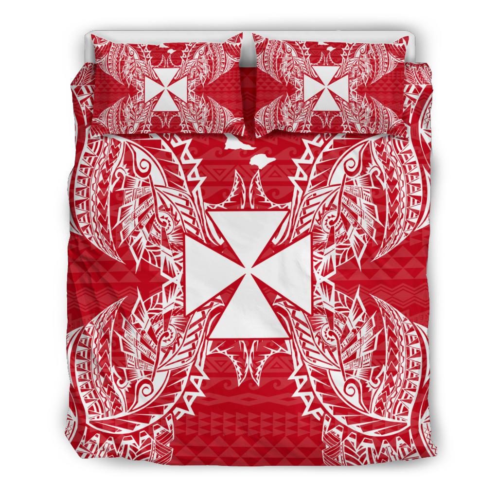 Polynesian Bedding Set - Wallis And Futuna Duvet Cover Set Map Red White - Polynesian Pride