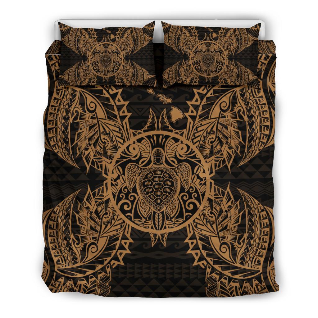 Polynesian Bedding Set - Hawaii Turtle Duvet Cover Set Map Gold - Polynesian Pride