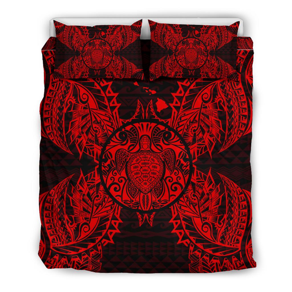 Polynesian Bedding Set - Hawaii Turtle Duvet Cover Set Map Red - Polynesian Pride