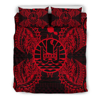 Polynesian Bedding Set - French Polynesia Duvet Cover Set Map Red - Polynesian Pride
