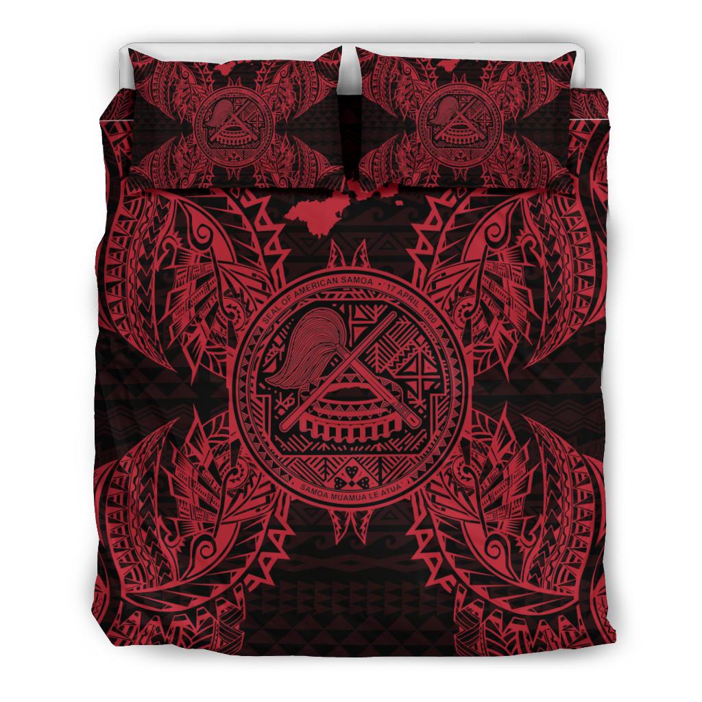 Polynesian Bedding Set - American Samoa Duvet Cover Set Map Red - Polynesian Pride