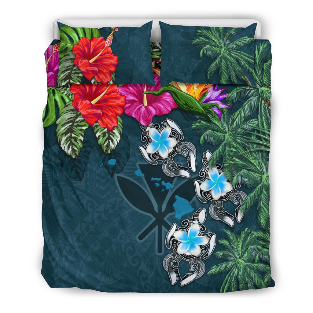 Kanaka Maoli (Hawaiian) Bedding Set - Hibiscus Turtle Tattoo Blue Blue - Polynesian Pride