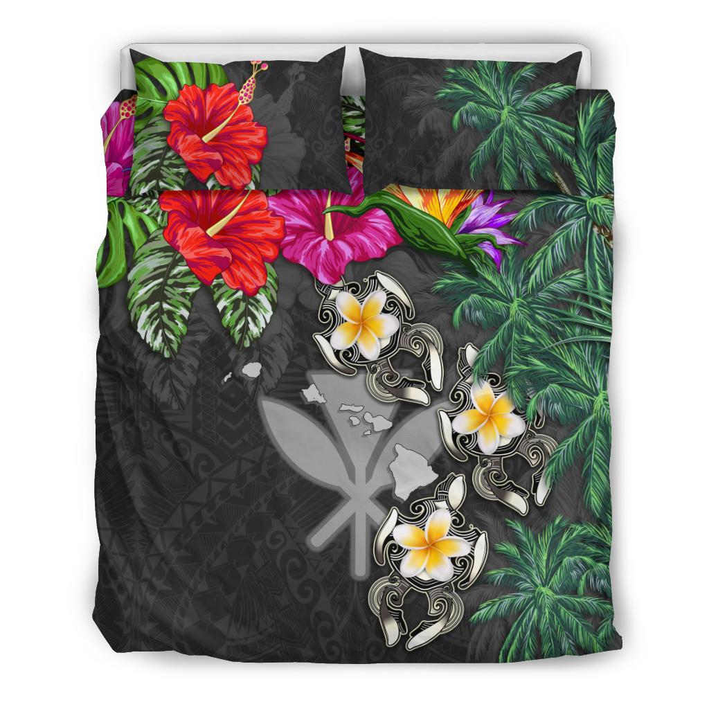 Kanaka Maoli (Hawaiian) Bedding Set - Hibiscus Turtle Tattoo Gray Gray - Polynesian Pride