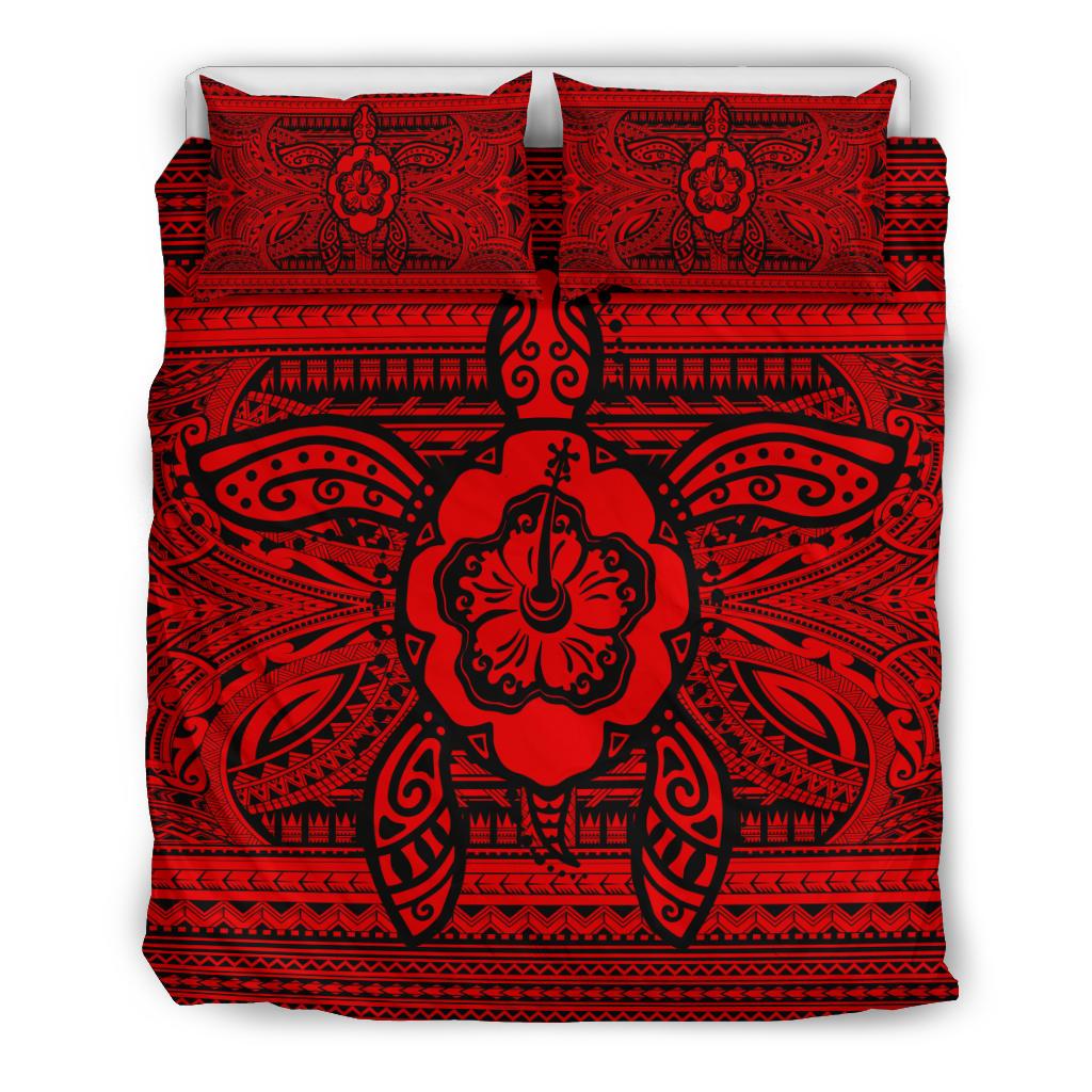 Hawaiian Turtle Polyensian Tribal Bedding Set Red Red - Polynesian Pride