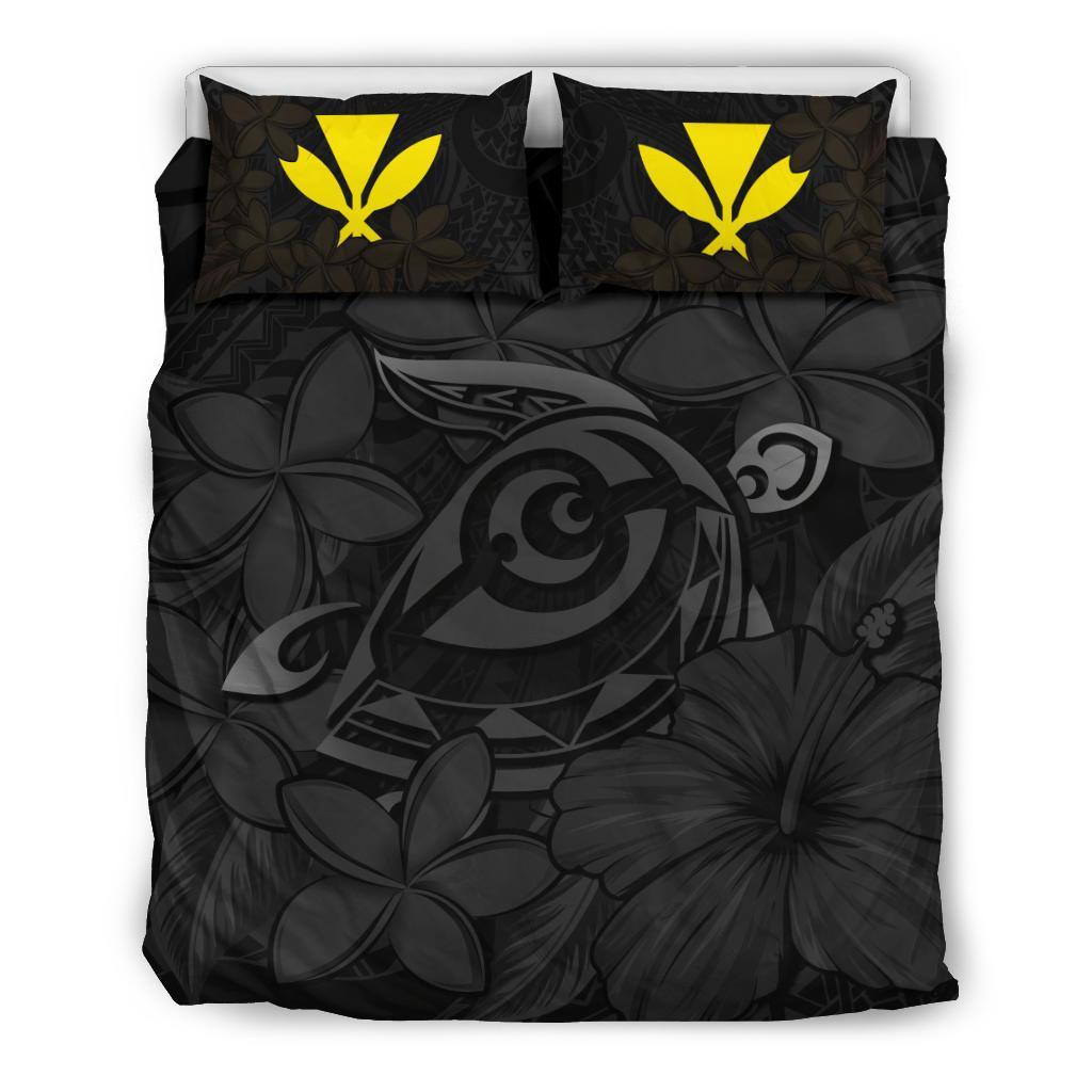 Hawaiian Turtle Hibiscus Plumeria Kanaka Polynesian Bedding Set Gray - Soft Style Gray - Polynesian Pride