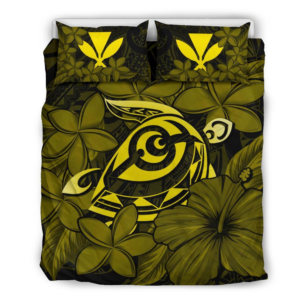 Hawaiian Turtle Hibiscus Plumeria Kanaka Polynesian Bedding Set Yellow - Soft Style Yellow - Polynesian Pride