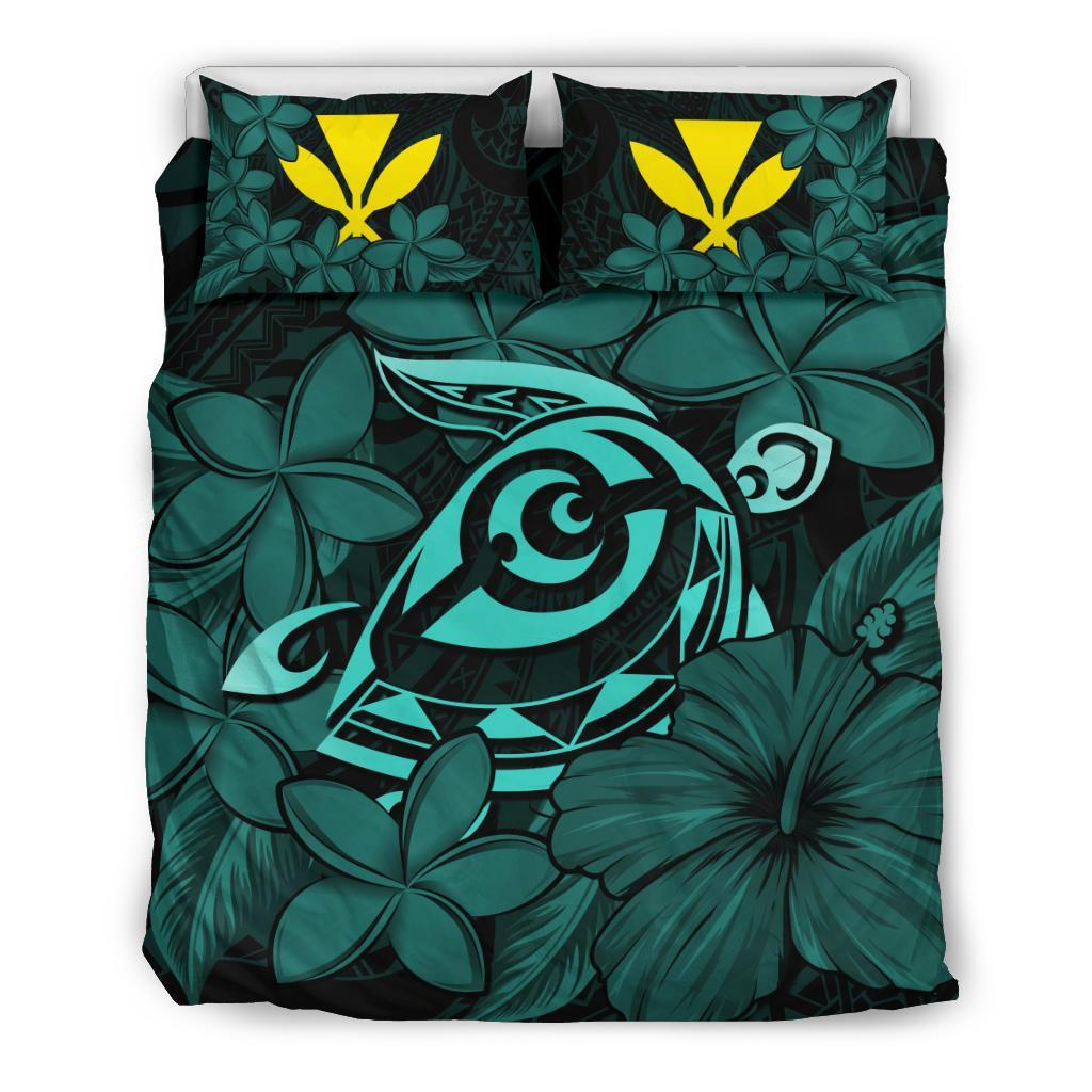 Hawaiian Turtle Hibiscus Plumeria Kanaka Polynesian Bedding Set Turquoise - Soft Style Turquoise - Polynesian Pride