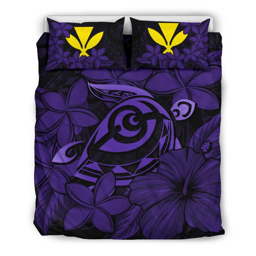 Hawaiian Turtle Hibiscus Plumeria Kanaka Polynesian Bedding Set Purple - Soft Style Purple - Polynesian Pride