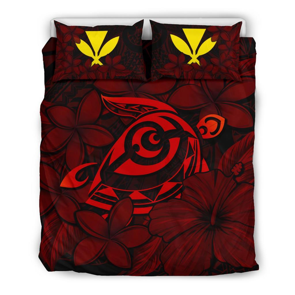 Hawaiian Turtle Hibiscus Plumeria Kanaka Polynesian Bedding Set Red - Soft Style Red - Polynesian Pride