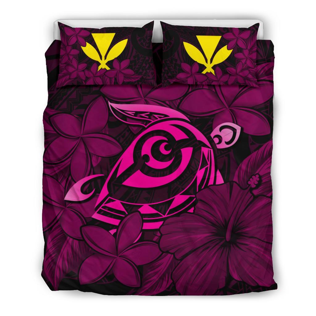 Hawaiian Turtle Hibiscus Plumeria Kanaka Polynesian Bedding Set Pink - Soft Style Pink - Polynesian Pride