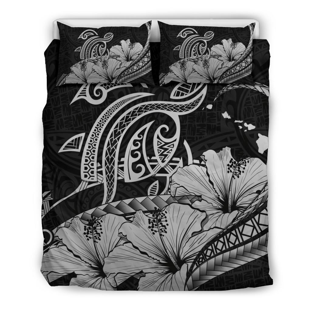 Hawaiian Map Hibiscus Turtle Polynesian Bedding Set Gray Gray - Polynesian Pride