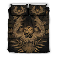 Hawaiian Owl Hibiscus Plumeria Polynesian Bedding Set - Gold Gold - Polynesian Pride