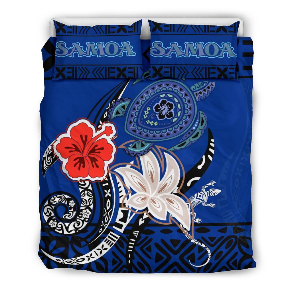 Polynesian Duvet Cover Set - Samoa Bedding Set Polynesian Turtle Hibiscus Blue - Polynesian Pride