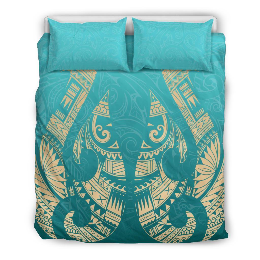 New Zealand Maori Hei Matau Tattoo Bedding Set Turquoise - Polynesian Pride