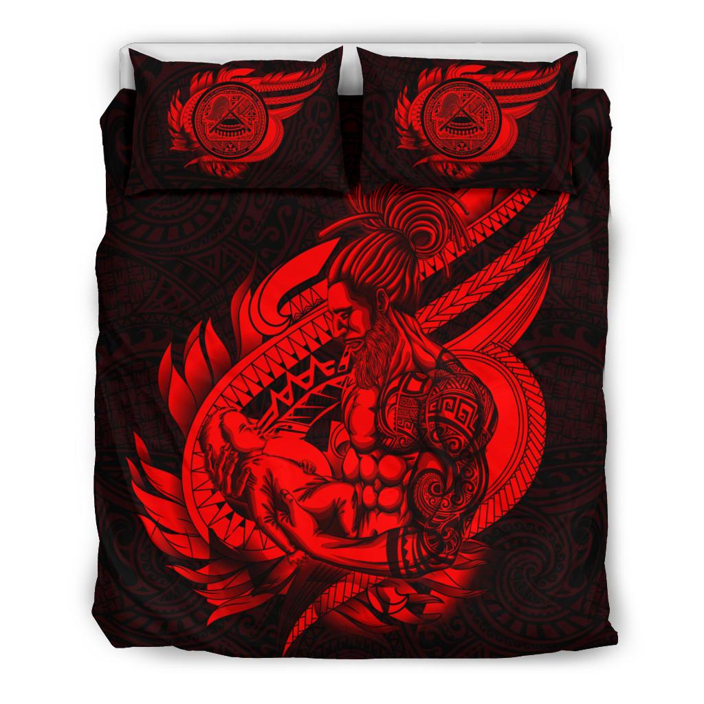 Polynesian Bedding Set - American Samoa Duvet Cover Set Father And Son Red - Polynesian Pride