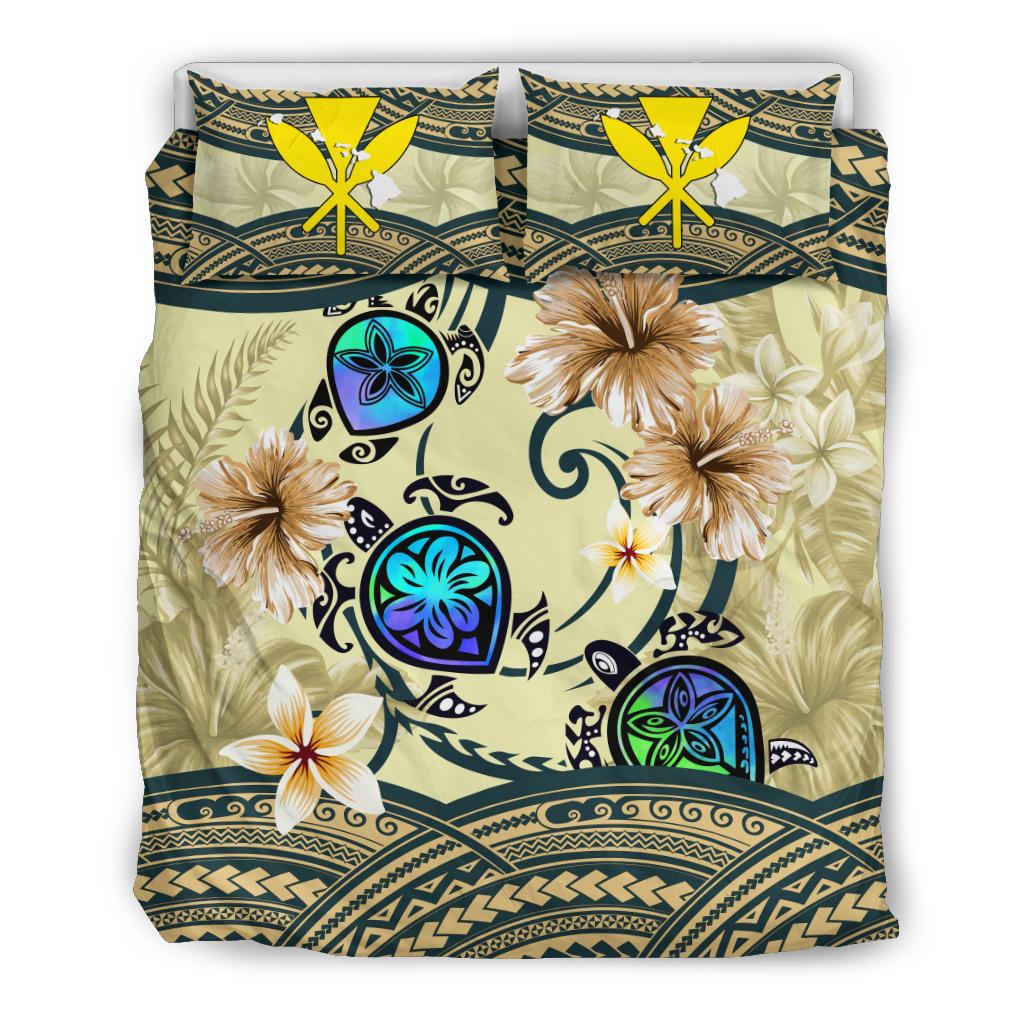 Kanaka Maoli (Hawaiian) Bedding Set Polynesian Turtle Hibiscus Beige Beige - Polynesian Pride