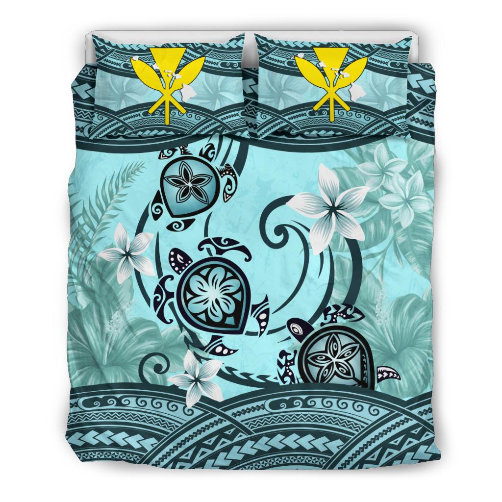 Kanaka Maoli (Hawaiian) Bedding Set - Polynesian Turtle Plumeria Blue Blue - Polynesian Pride