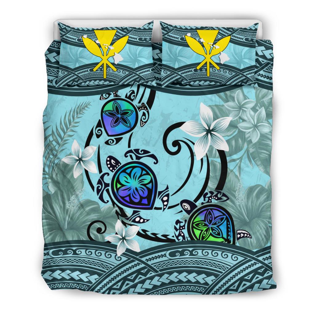 Kanaka Maoli (Hawaiian) Bedding Set - Polynesian Turtle Plumeria Blue - Polynesian Pride