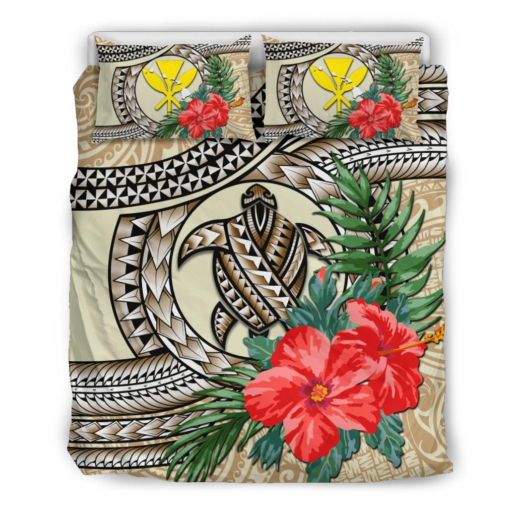 Kanaka Maoli (Hawaiian) Bedding Set - Polynesian Turtle Hibuscus Beige Beige - Polynesian Pride