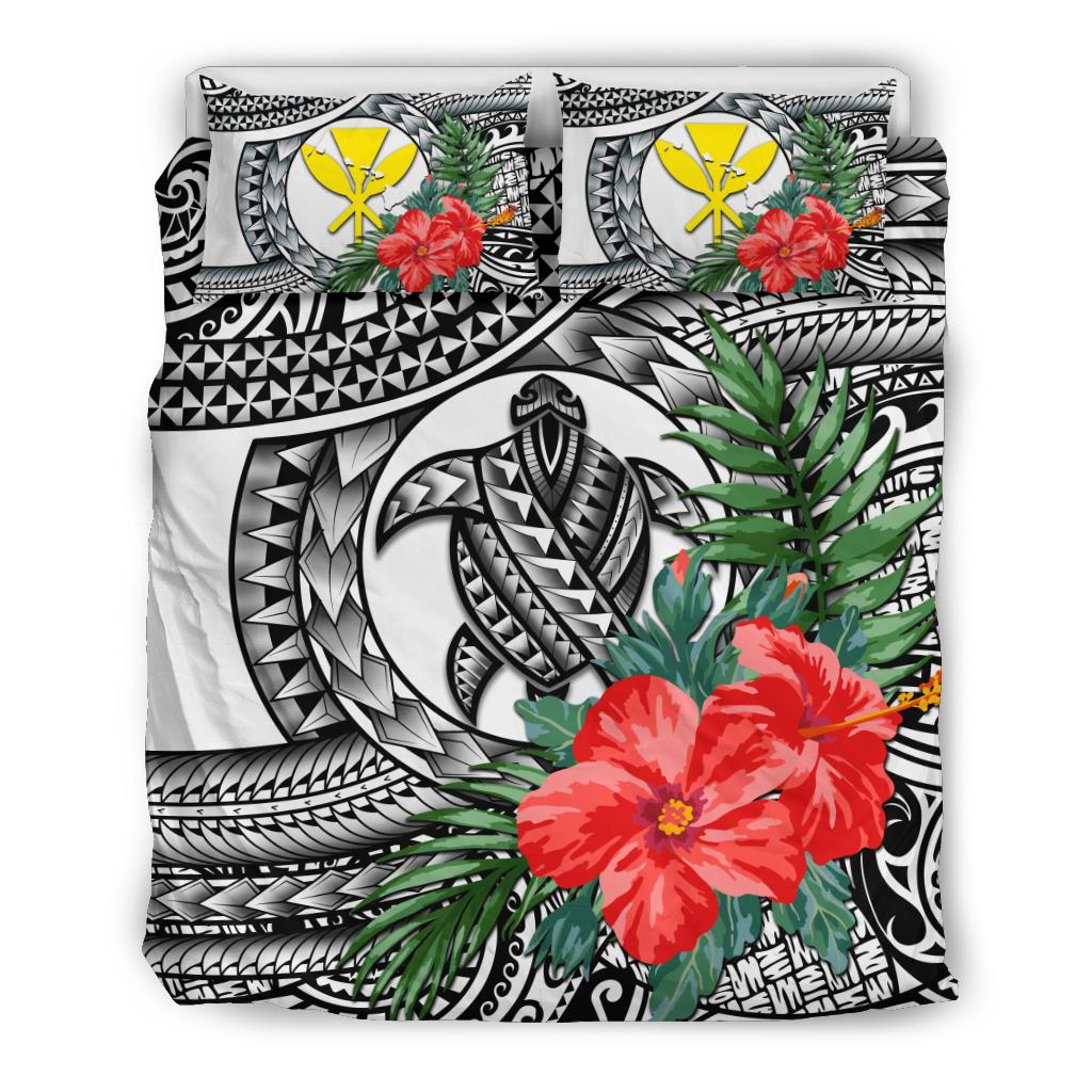 Kanaka Maoli (Hawaiian) Bedding Set - Polynesian Turtle Hibiscus White White - Polynesian Pride