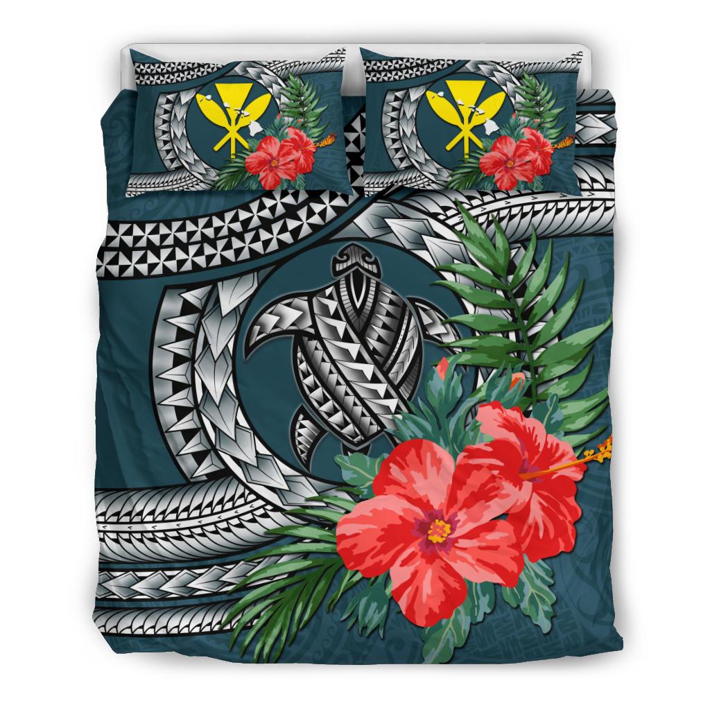 Kanaka Maoli (Hawaiian) Bedding Set - Polynesian Turtle Hibiscus Dark Blue Dark Blue - Polynesian Pride