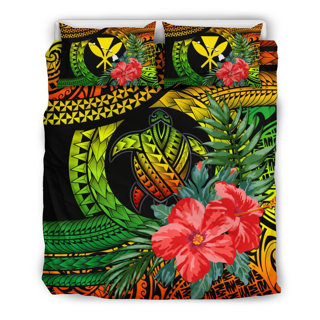 Kanaka Maoli (Hawaiian) Bedding Set - Polynesian Turtle Hibiscus Reggae Art - Polynesian Pride