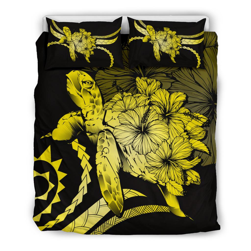 Hawaii Bedding Set - Hawaii Turtle Hibiscus Polynesian Vintage Bedding Set - Yellow Yellow - Polynesian Pride