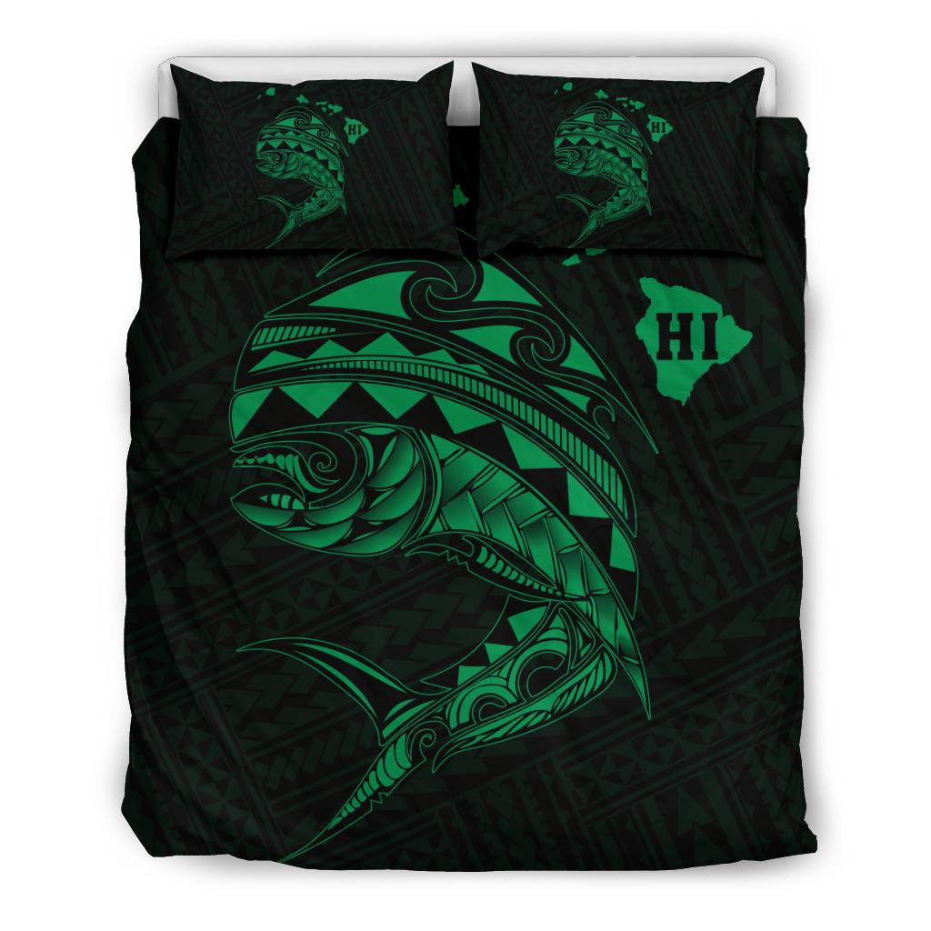 Hawaii Polynesian Mahi - Mahi Common Dolphinfish Bedding Set - Green Green - Polynesian Pride