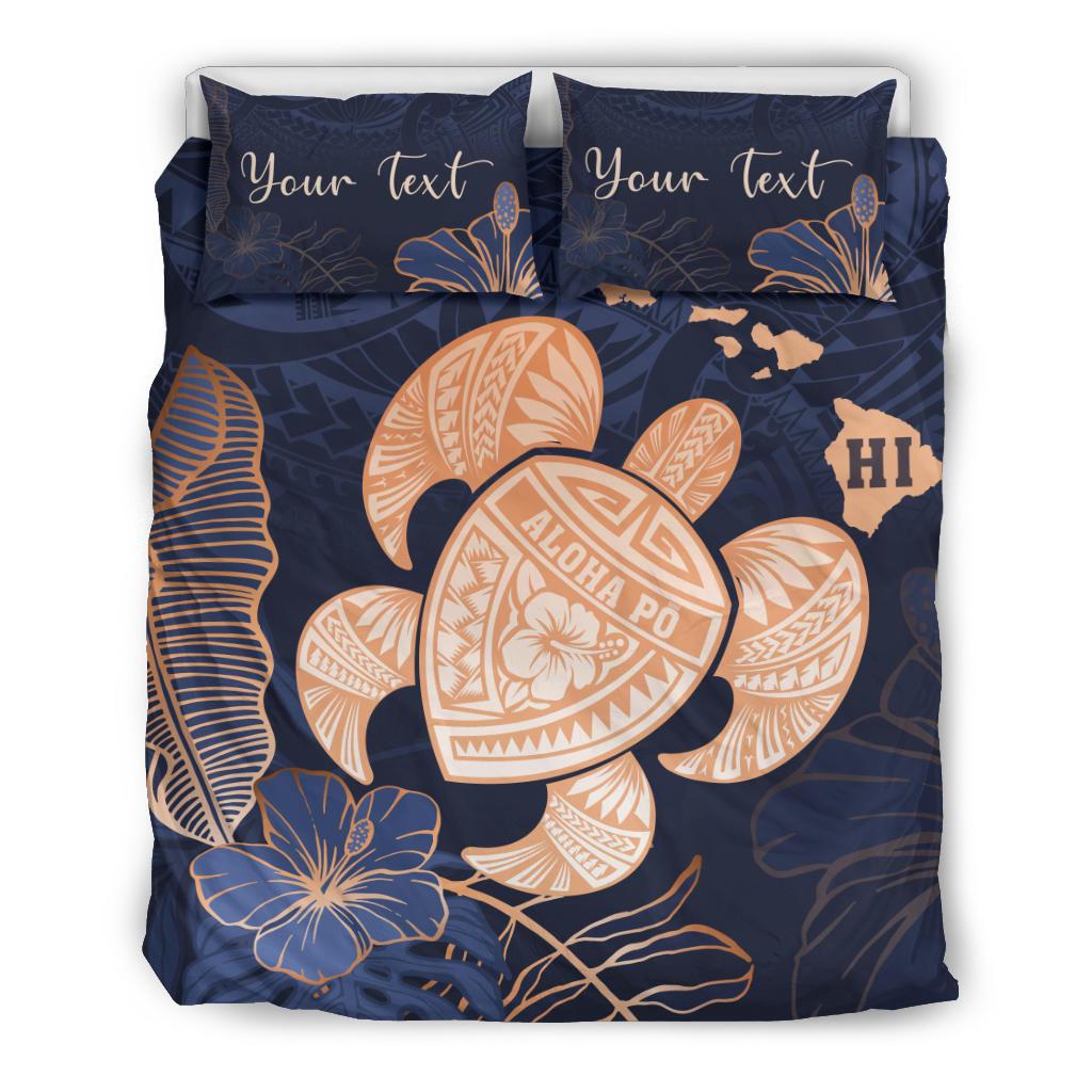 Personalized - Hawaii Polynesian Aloha Po Turtle Hibiscus Tropical Bedding Set - Indigo Blue - Polynesian Pride