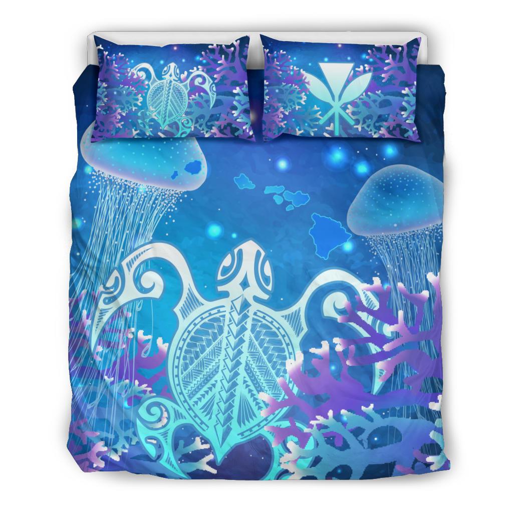 Hawaii Bedding Set - Hawaii Turtle Jellyfish Coral Galaxy Bedding Set Galaxy - Polynesian Pride