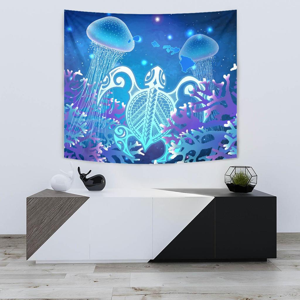 Hawaii Turtle Jellyfish Coral Galaxy Tapestry Wall Tapestry 75cm*90cm Galaxy - Polynesian Pride