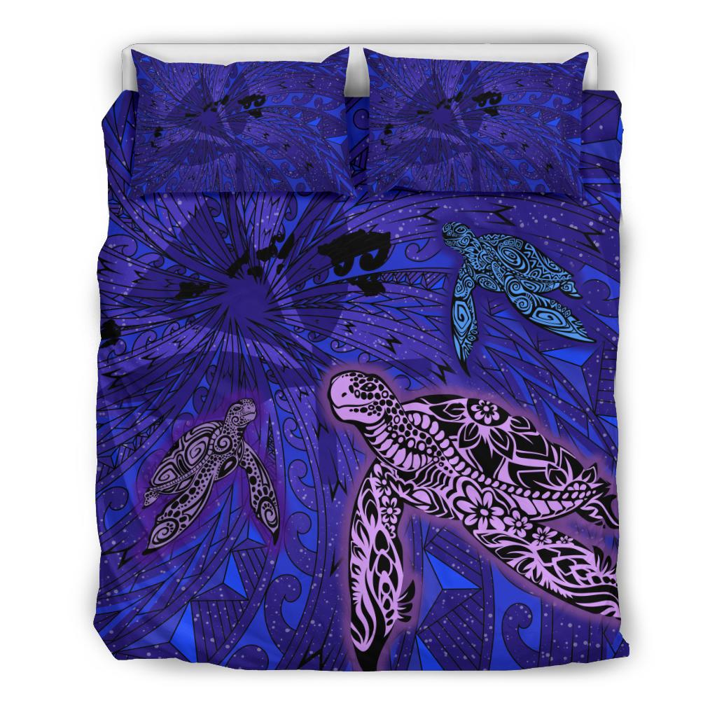 Hawaii Map Kanaka Turtle Bedding Set - Volcano Style Blue - Polynesian Pride