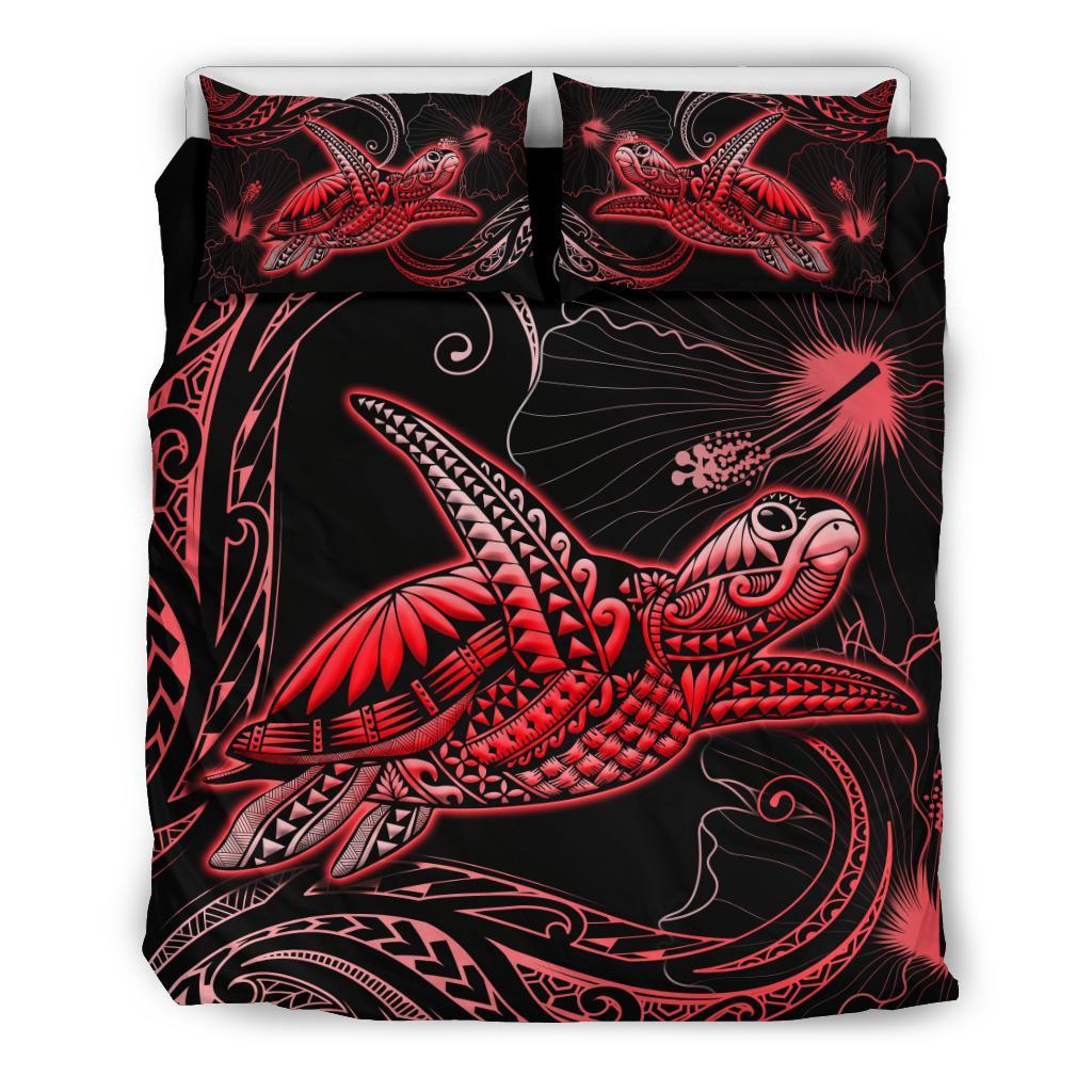 Turtle Polynesian Bedding Set Mix Hibiscus Red - Polynesian Pride