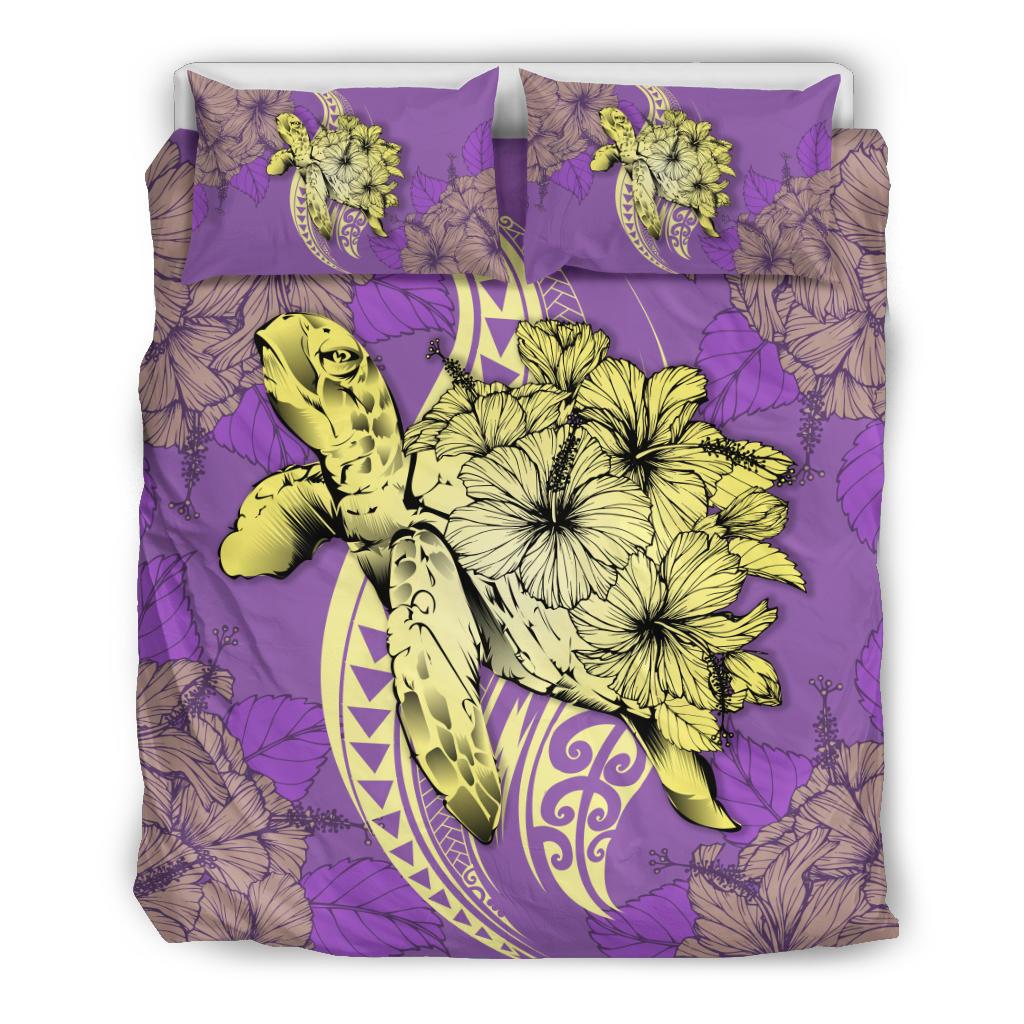 Hawaii Bedding Set - Hawaii Polynesian Turtle Hibiscus Bedding Set - Yellow Yellow - Polynesian Pride