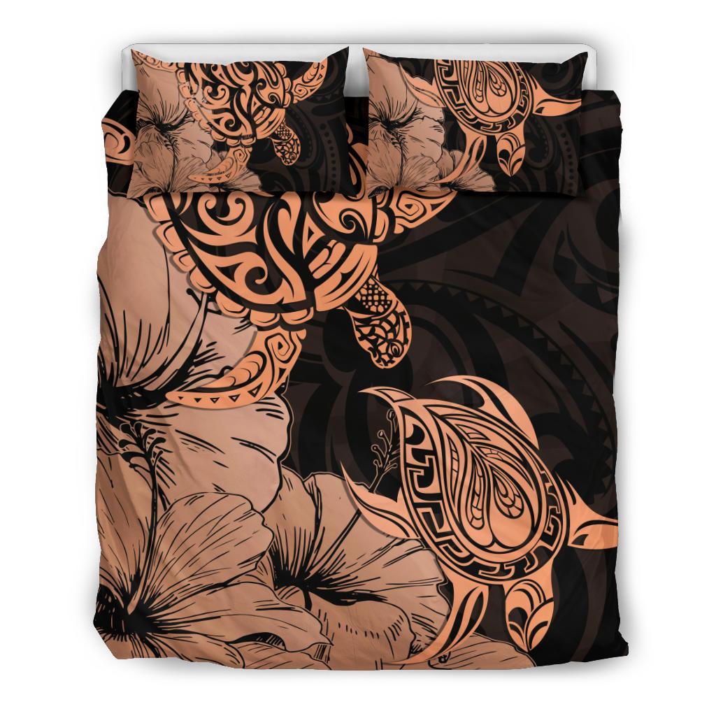 Hawaii Turtle Bedding Set Polynesian Hibiscus Art Gold Orange AH Orange - Polynesian Pride