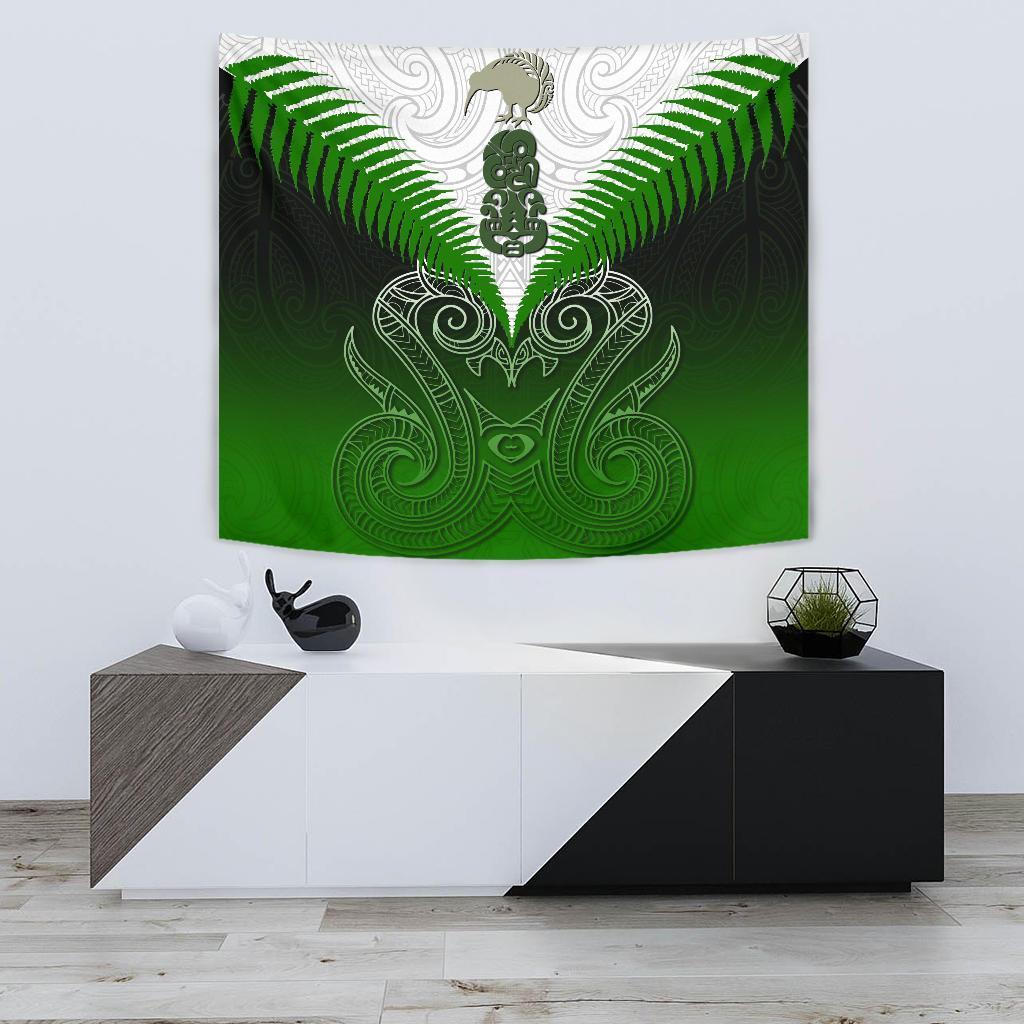 Maori Manaia New Zealand Tapestry Green Wall Tapestry - Manaia Small 60" x 51" Green - Polynesian Pride