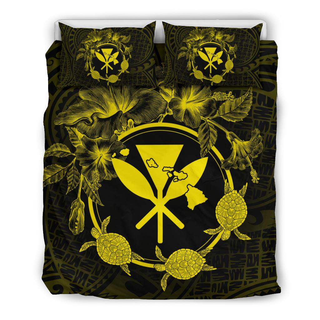 Hawaii Kanaka Turtle Hibiscus Polynesian Bedding Set - Anthea Style Yellow Yellow - Polynesian Pride