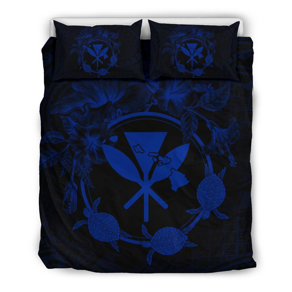 Hawaii Kanaka Turtle Hibiscus Polynesian Bedding Set - Anthea Style Blue Blue - Polynesian Pride