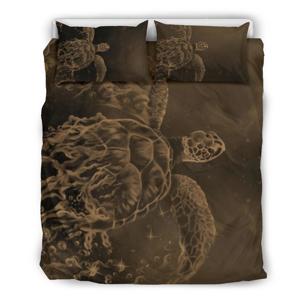 Hawaii Sea Turtle Water Color Travel Galaxy Bedding Set - AH - Gold Gold - Polynesian Pride