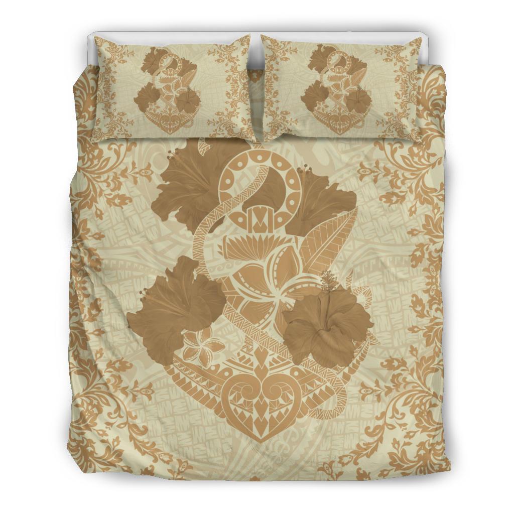 Hawaii Anchor Hibiscus Flower Vintage Bedding Set - AH - Beige Beige - Polynesian Pride