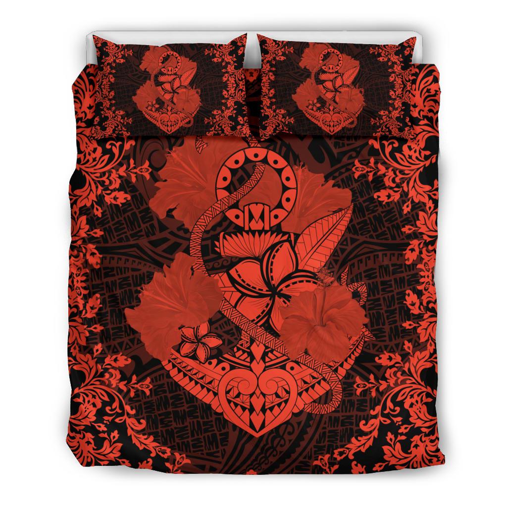 Hawaii Anchor Hibiscus Flower Vintage Bedding Set - AH - Orange Orange - Polynesian Pride