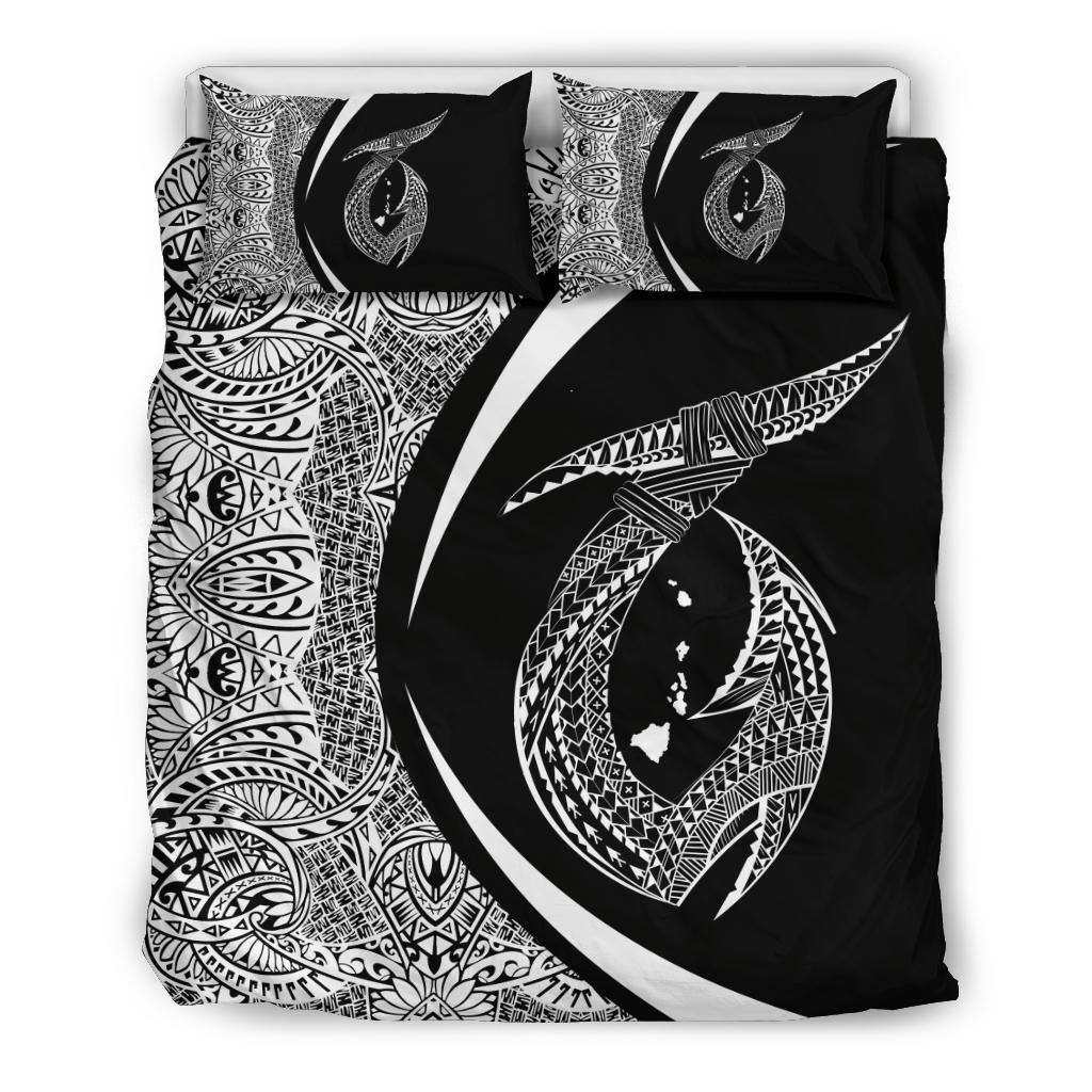 Hawaii Fish Hook Polynesian Bedding Set - Circle Style White White - Polynesian Pride