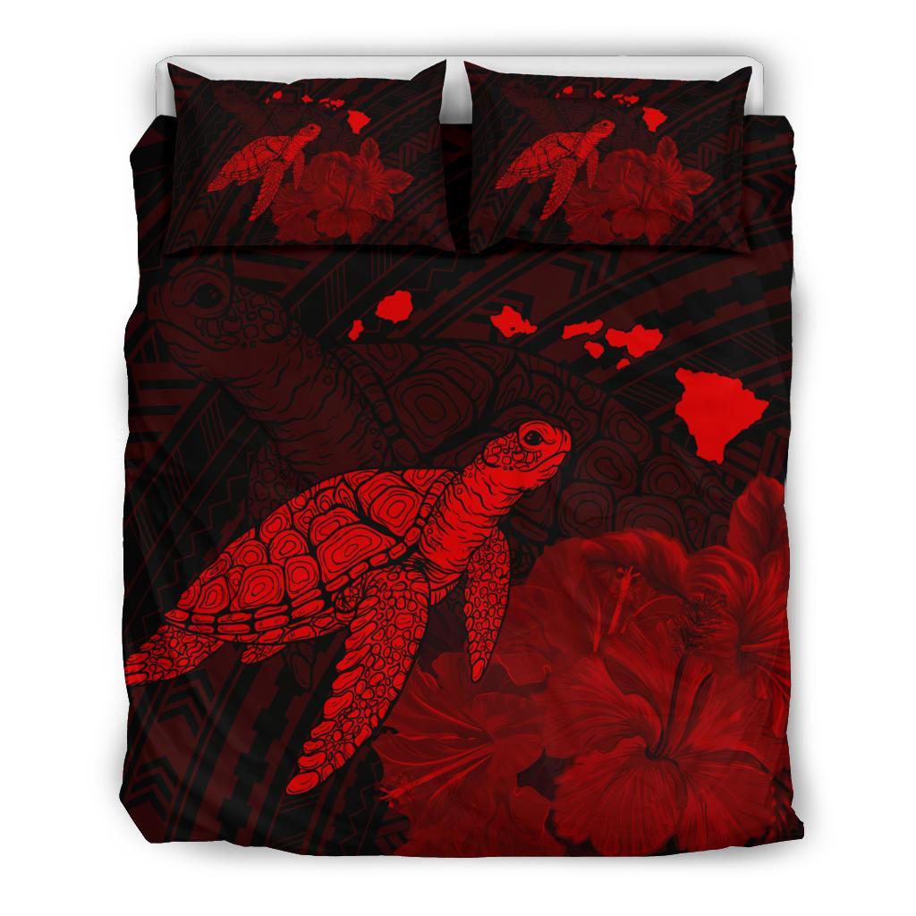 Hawaii Polynesian Hibiscus Turtle Map Bedding Set - AH - Red Red - Polynesian Pride