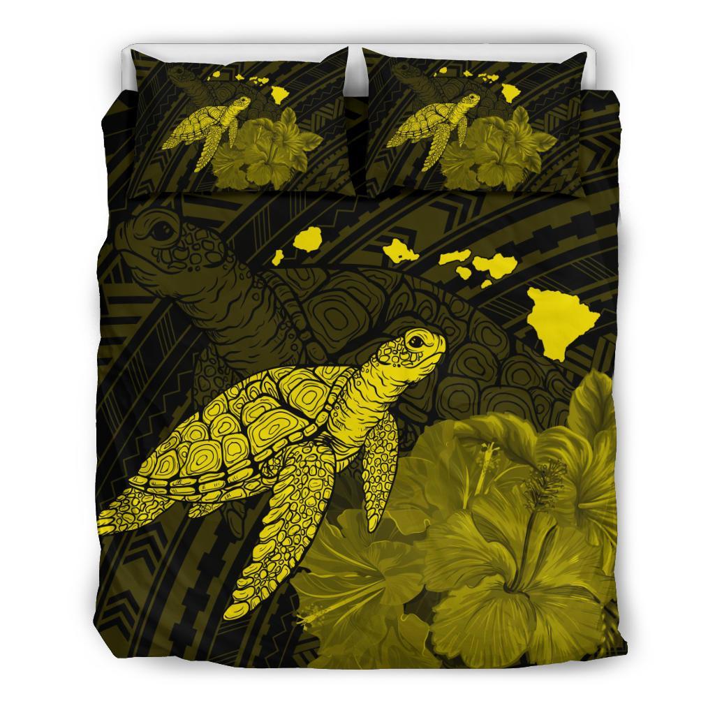 Hawaii Polynesian Hibiscus Turtle Map Bedding Set - AH - Yellow Yellow - Polynesian Pride