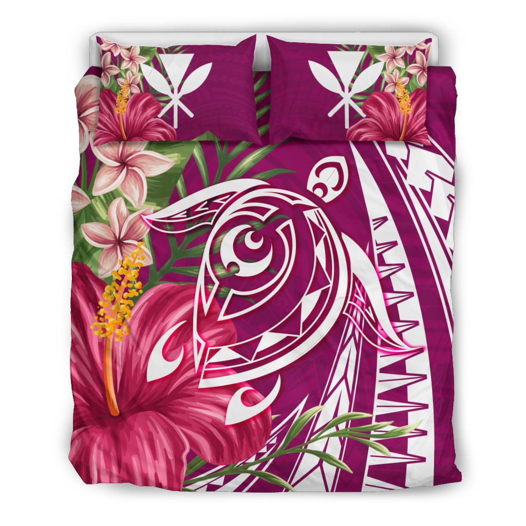 Hawaii Polynesian Turtle Tropical Hibiscus Plumeria Bedding Set - Pink Pink - Polynesian Pride