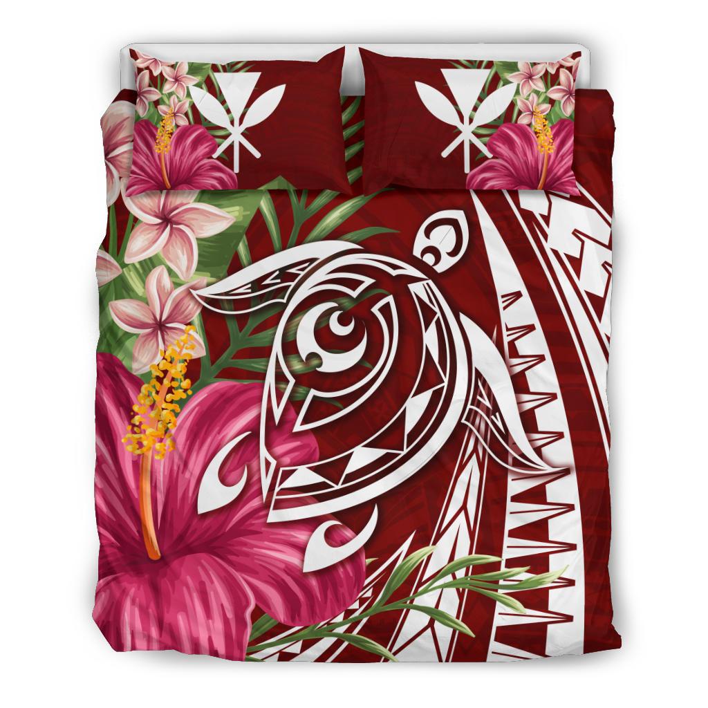 Hawaii Polynesian Turtle Tropical Hibiscus Plumeria Bedding Set - Red Red - Polynesian Pride