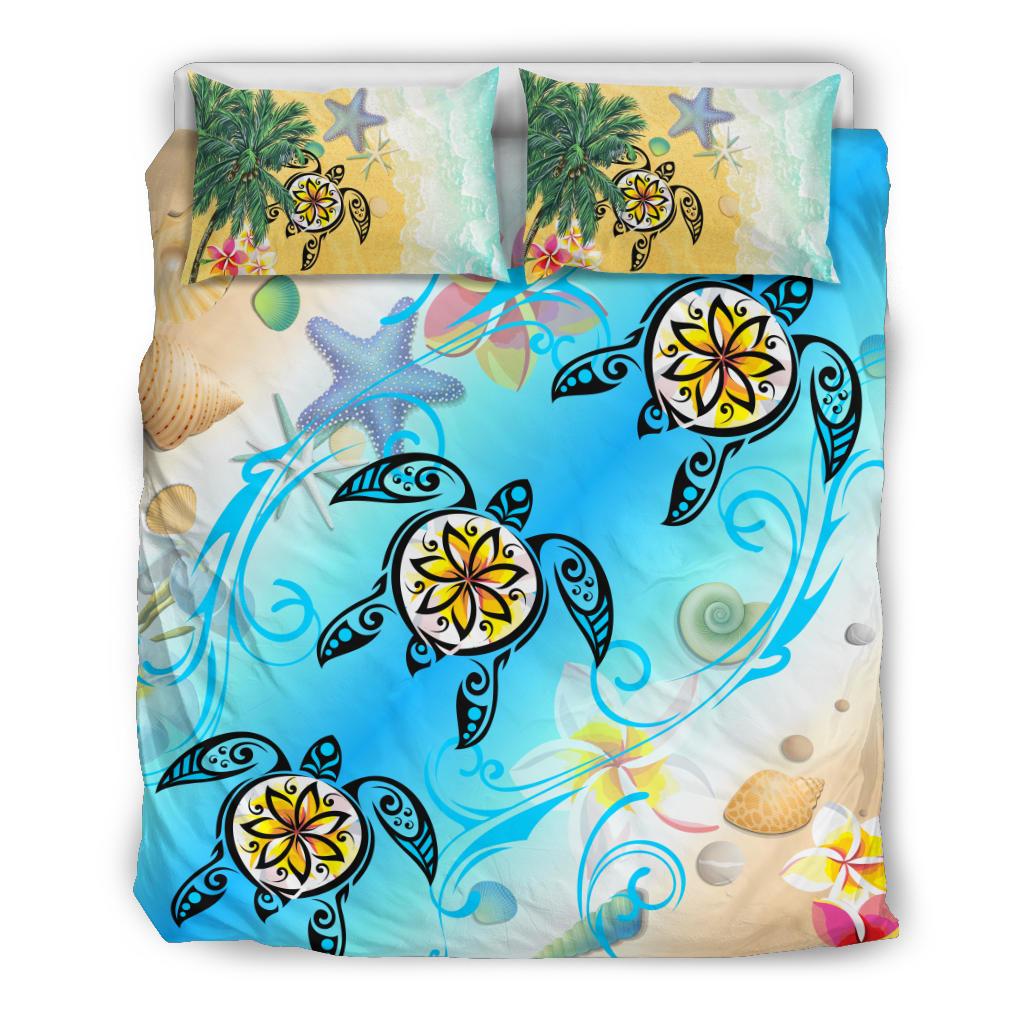 Hawaii Fresh Beach Turtle Plumeria Bedding Set - AH - Brian Style Blue - Polynesian Pride