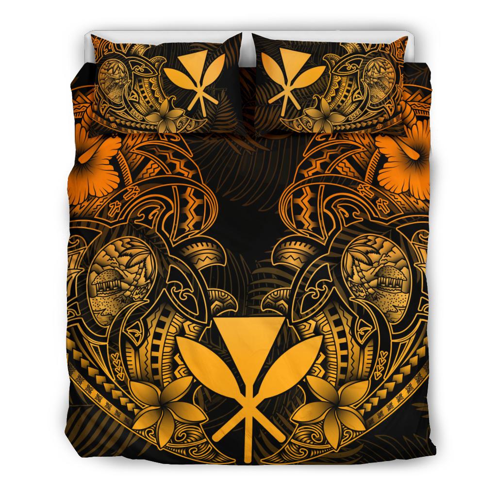 Polynesian Bedding Set - Hawaii (Kanaka Maoli) Duvet Cover Set - Gold Turtle Homeland - Polynesian Pride