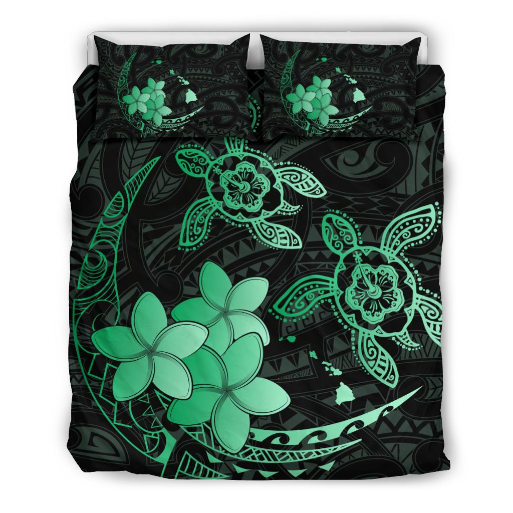 Hawaii Polynesian Turtle Plumeria Bedding Set - Pog Style Green Green - Polynesian Pride